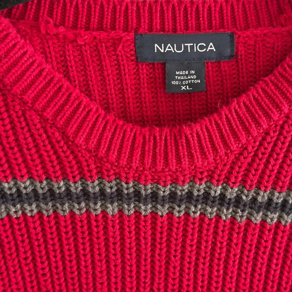 Vintage Nautica Striped‎ Cotton Sweater XL Chunky Knit 90s Prep Retro Sportswear